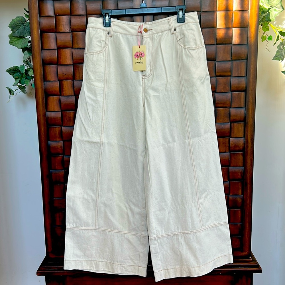 NWT High waisted wide leg ivory jeans
